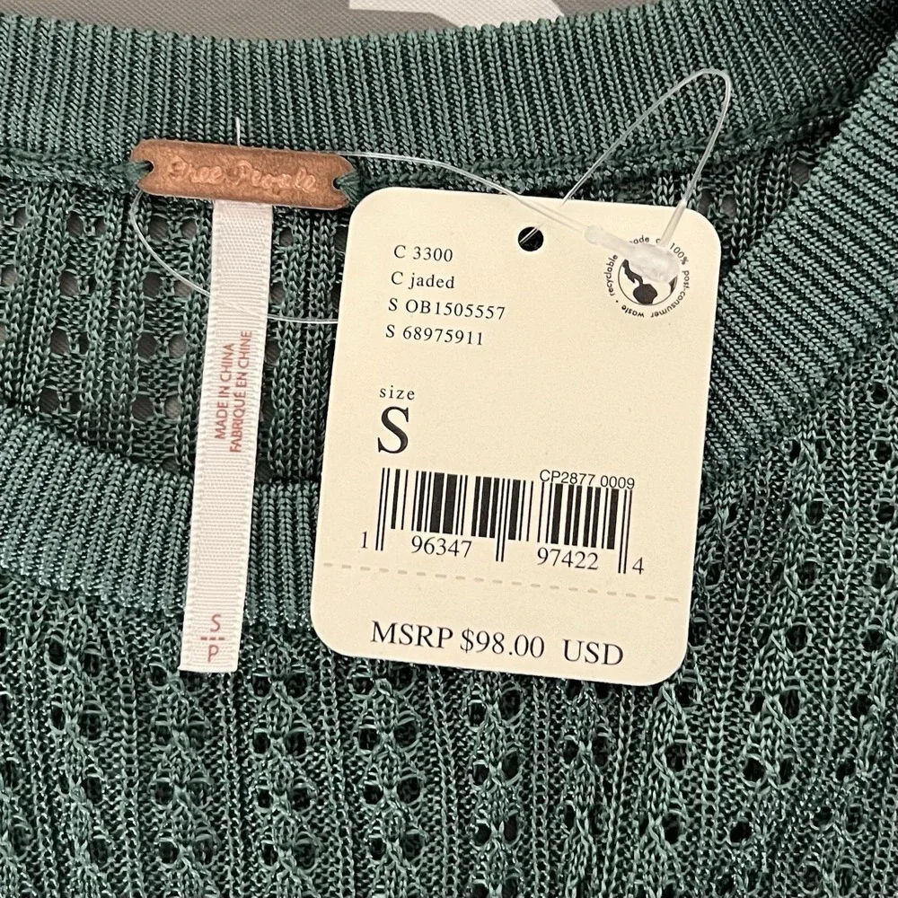 Free People H2O Open Knit Top Womens Small Green Jaded Lightweight‎ Boho